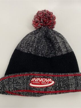 Innova Disc Golf Black & Gray Pom Beanie - Red Accent